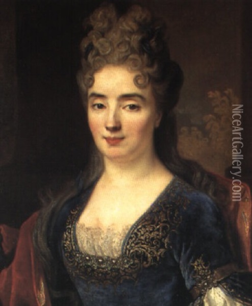Portrait De Jeune Femme A La Robe Brodee Oil Painting - Nicolas de Largilliere