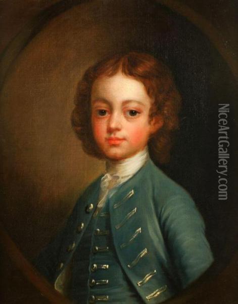 Portrait Of A Young Boy In A Blue Jacket And Waistcoat Oil Painting - Philippe Mercier