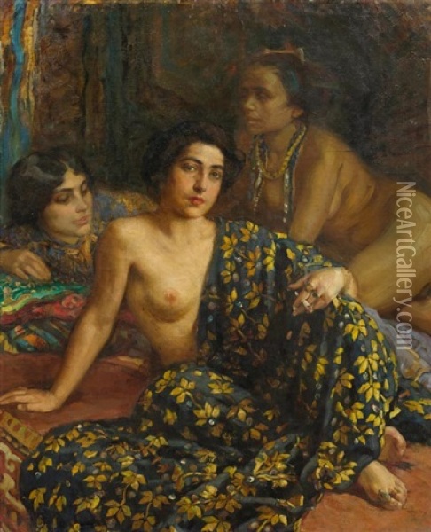 Drei Marokkanerinnen Oil Painting - Carlo Wostry