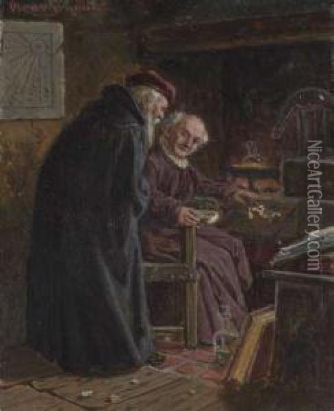Zwei Alchimisten Im Labor Oil Painting - Oskar Schmitt