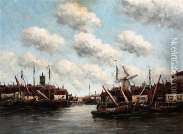 The Old Harbour, Flushing, Holland Oil Painting - Hermanus Koekkoek the Younger