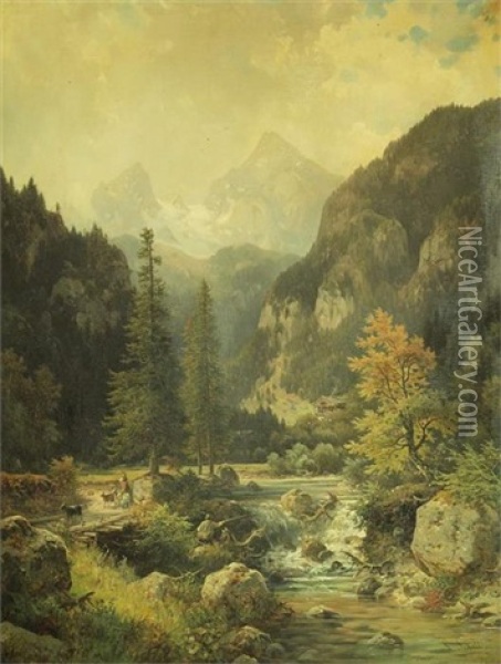 Partie Bei Berchtesgaden Oil Painting - Ludwig Sckell
