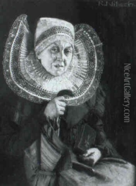 Portrat Einer ,lteren Dame In Spitzenhaube Und F,cherkragen Oil Painting - Richard Nitsch