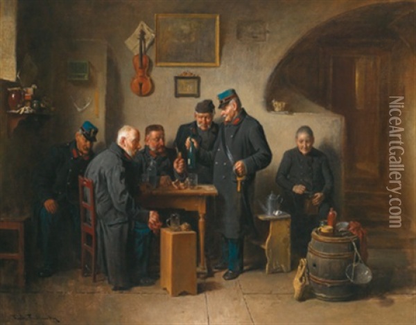 Umtrunk Der Veteranen Oil Painting - Friedrich Ritter von Malheim Friedlaender