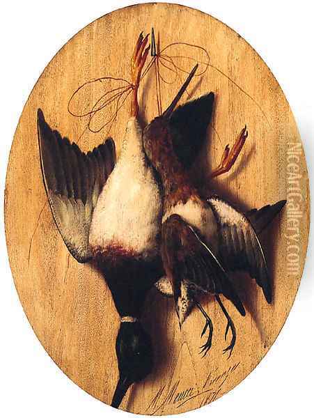 Hanging Gamebirds Oil Painting - Michaelangelo Meucci