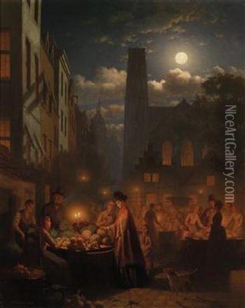 Vegetable Market At Night Oil Painting - Johann Mongels Culverhouse