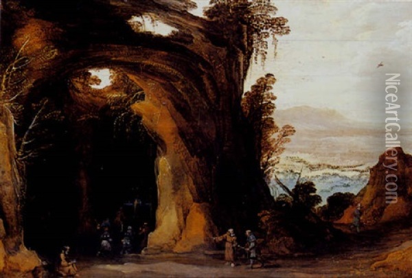 Pelerins Dans Une Grotte Oil Painting - Joos de Momper the Younger