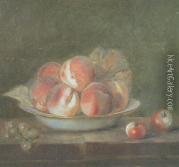 Nature Morte Au Plat De Peches Et Pommes Sur Un Entablement Oil Painting - Francois Xavier Vispre