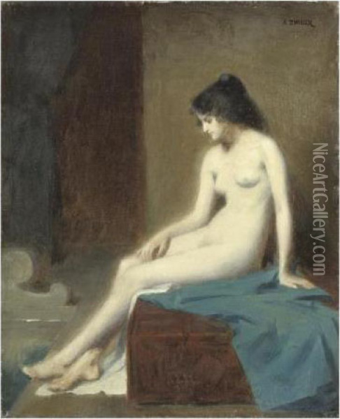 Jeune Femme Nue Oil Painting - Augustin Zwiller