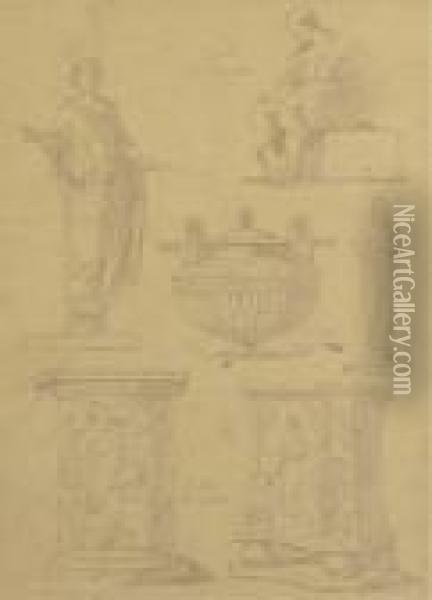Studies Of Antique Sculpture From The Pincian Hill, Palazzobarberini And Villa Borghese Oil Painting - Jean-Honore Fragonard