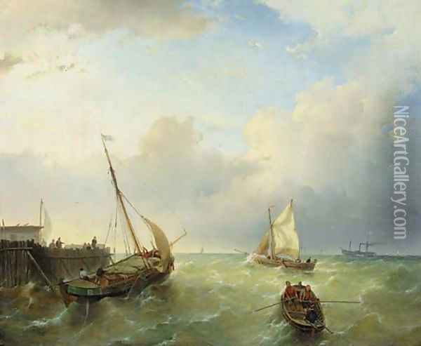 Shipping in stormy water Oil Painting - Andreas Schelfhout