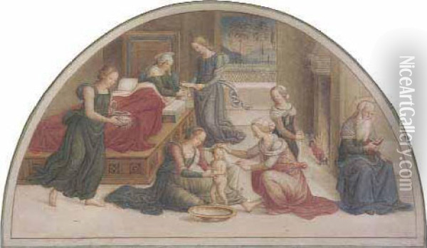 La Nascita Della Vergine Oil Painting - Eliseo Tuderte Fattorini
