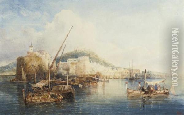 Fishing Vessels Before The Castel Dell'ovo, Naples Oil Painting - William Wyld