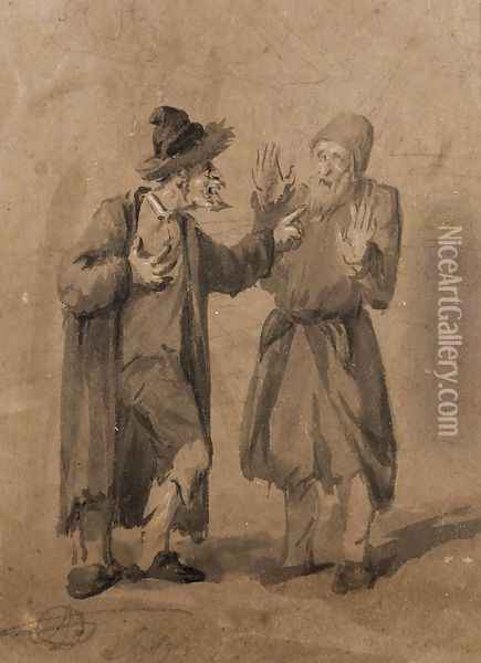 Two Jews Quarrelling Oil Painting - Aleksander Orlowski