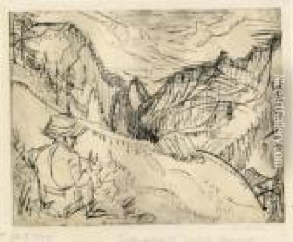 Zeichnender Maler In Landschaft. 1923 Oil Painting - Ernst Ludwig Kirchner