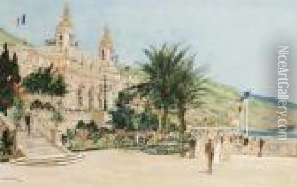 The Casino, Monte Carlo, Monaco; Port De Monaco Oil Painting - Charles Edward Dixon