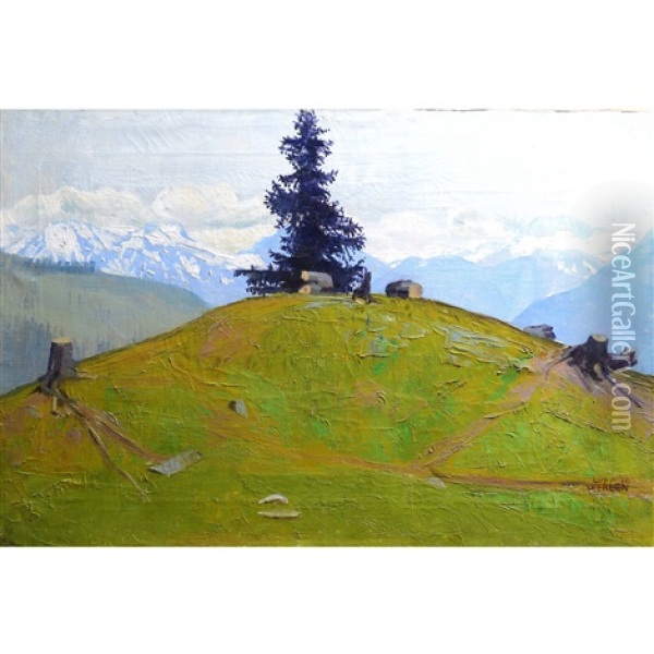 Walliser Berglandschaft Mit Nadelbaum Oil Painting - Ludwig Werlen