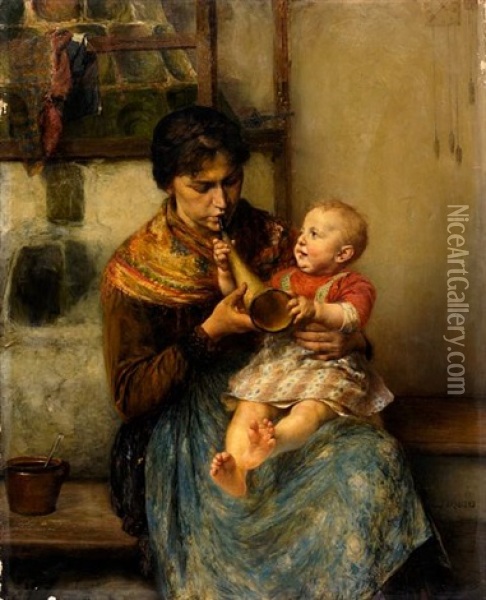 The First Music Lesson Oil Painting - Georgios Jakobides