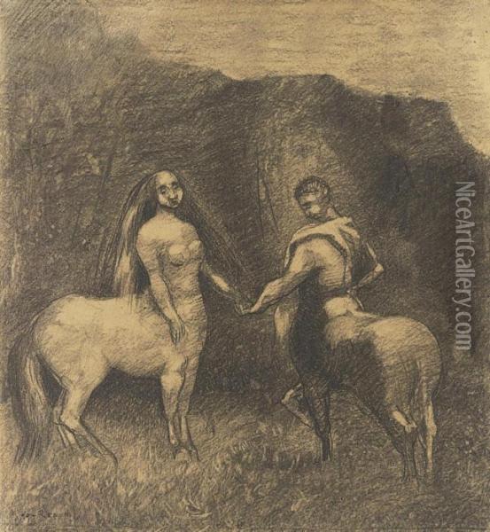 Centaure Et Centauresse Oil Painting - Odilon Redon