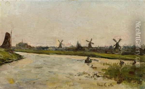 Kanallandschaft Mit Windmuhlen Oil Painting - Siebe Johannes ten Cate