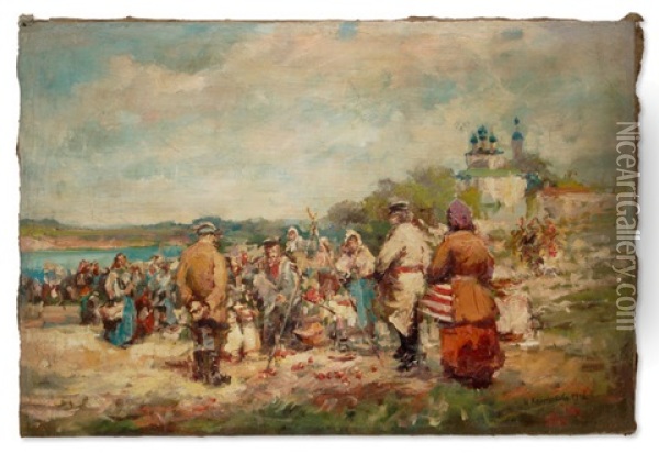 Volkszug Zum Feuer In Pskow (?) Oil Painting - Ivan Feodorovich Kolesnikov