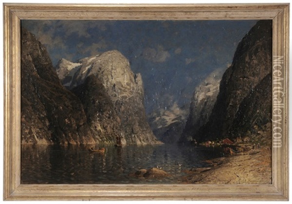 Fjord With Boaters Oil Painting - Adelsteen Normann