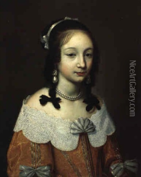 Bildnis Einer Jungen Dame Mit Perlenkollier Oil Painting - Charles Beaubrun