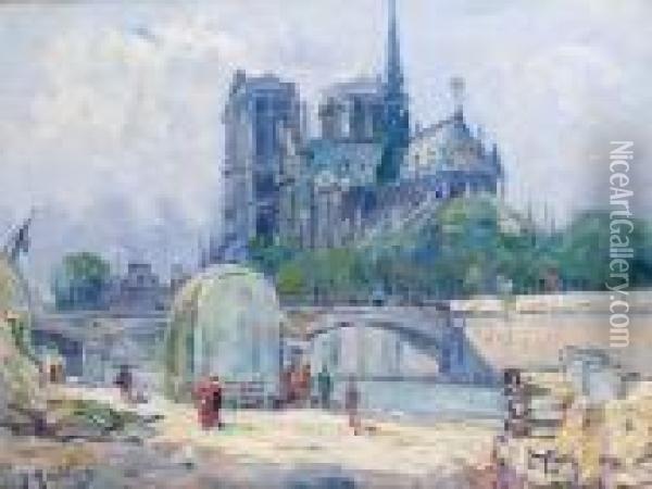 Paris, Notre-dame Et Les Quais Oil Painting - Gustave Madelain