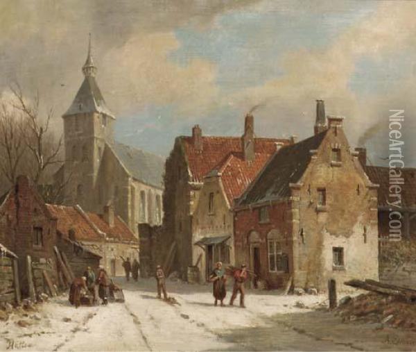 Hattem In Winter Oil Painting - Adrianus Eversen