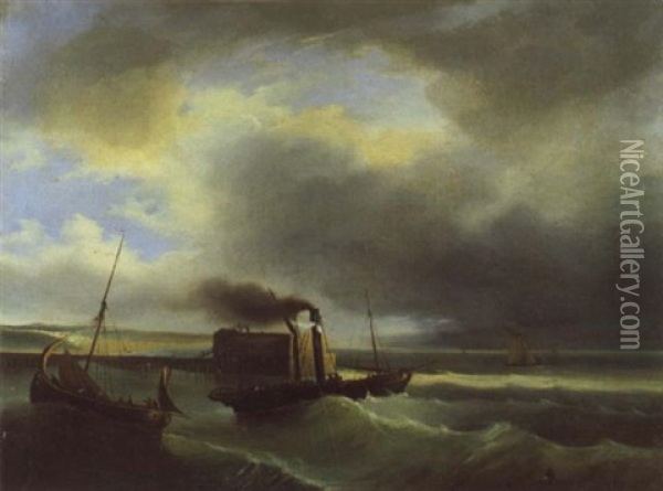 Vapeur Quittant Le Port Oil Painting - Baron Jean Antoine Theodore Gudin
