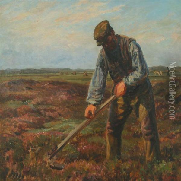 Manden Og Lyngleen Oil Painting - Johannes Martin Fastings Wilhjelm