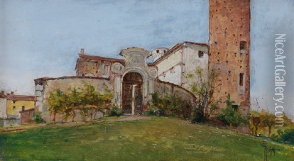 Il Castello Di Falletto, Cuneo Oil Painting - Giovanni Giani