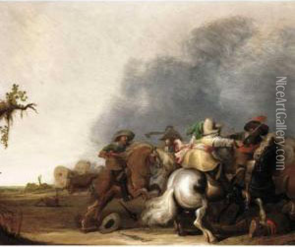 A Cavalry Skirmish Oil Painting - Isaak Van Der Meulen