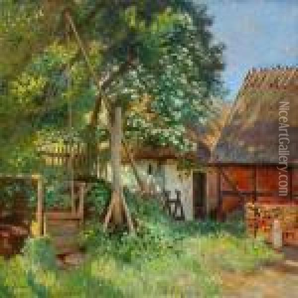 Summerscape From A Farm Oil Painting - Olaf Viggo Peter Langer