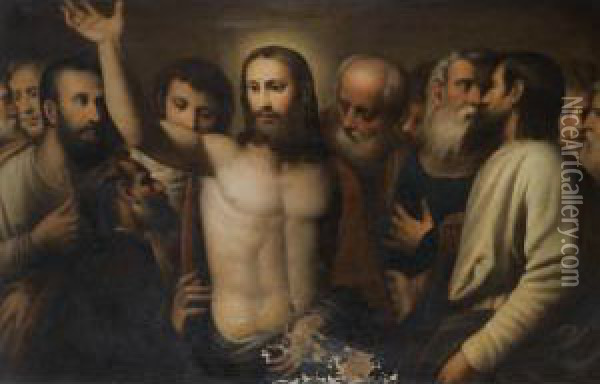 Christ Amongst The Disciples Oil Painting - Alessandro Bonvicino (Moretto da Brescia)