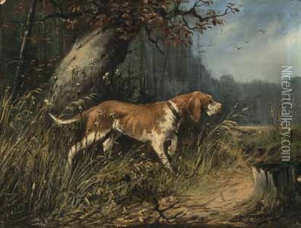Jagdhund Oil Painting - Otto Scheuerer