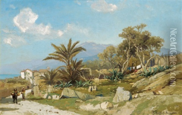 An Der Riviera Bei Bordighera Oil Painting - Karl Lorenz Rettich