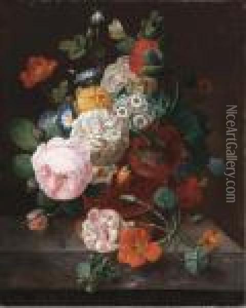 Roses, Peonies, Morning Glories And Other Flowers Oil Painting - Jan Frans Eliaerts