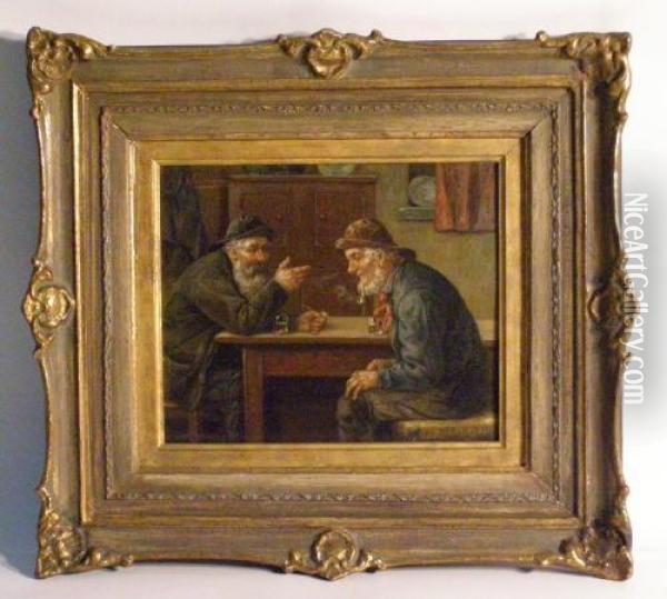 Zwei Fischer, An Einem Tisch Sitzend. Oben Links Signiert Josef Neumann Oil Painting - Josef Neumann