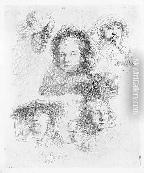 Three Heads of Women, one asleep Oil Painting - Rembrandt Van Rijn
