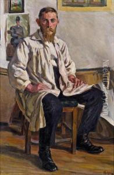 Portrait Of Thony's Professor Oil Painting - Wilhelm Thony