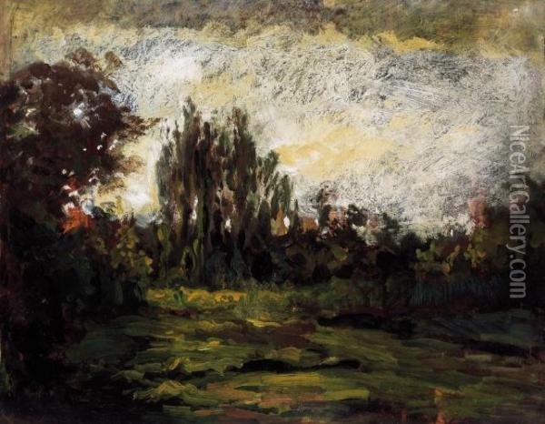 Landscape With Forest Oil Painting - Bertalan Szekely Von Adamos