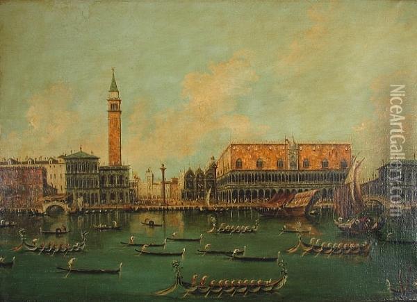 A Venetian Scene Of Palazzo Ducale Oil Painting - (Giovanni Antonio Canal) Canaletto
