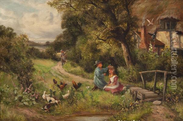 Spielende Kinder Vor Dem Cottage Oil Painting - Robert John Hammond