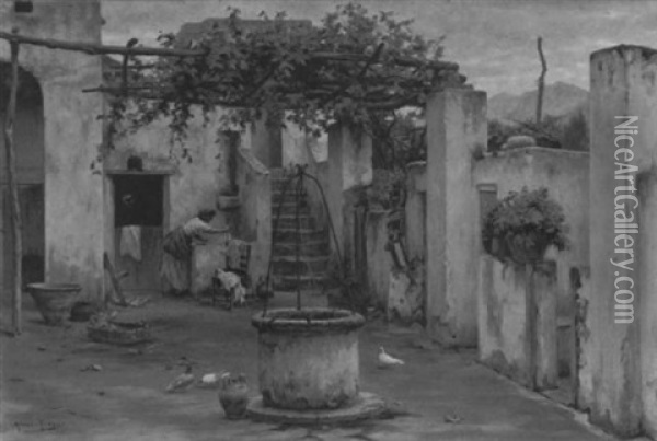Innenhof Eines Hauses Auf Capri Oil Painting - Horace Fisher