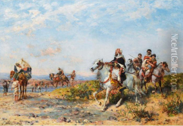 Cavaliers Traversant Un Gue Oil Painting - Georges Washington