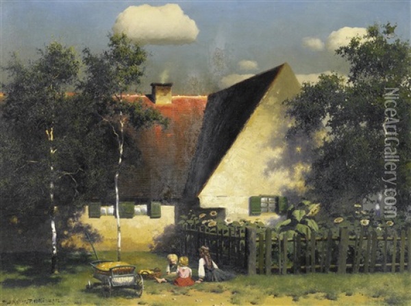Spielende Kinder Im Garten Oil Painting - Paul Wilhelm Keller-Reutlingen