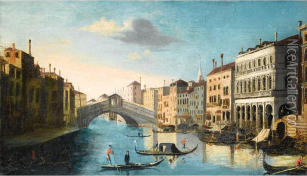 Venice, A View Of The Grand Canal With The Rialto Bridge Oil Painting - (Giovanni Antonio Canal) Canaletto