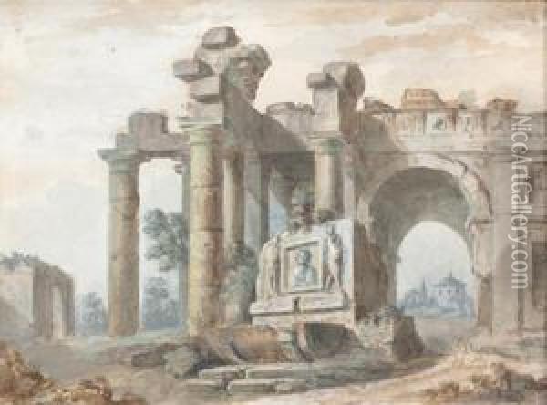 Paysage Aux Ruines Antiques Oil Painting - Charles Louis Clerisseau