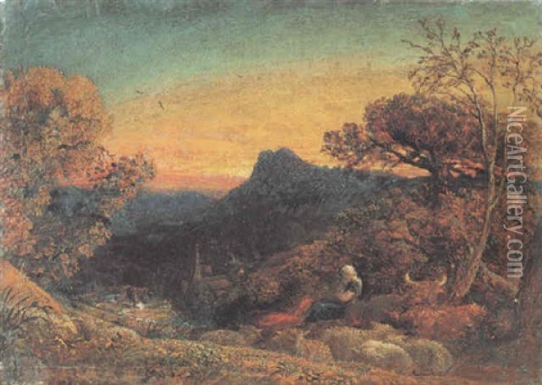 Landscape - Twilight Oil Painting - Samuel Palmer